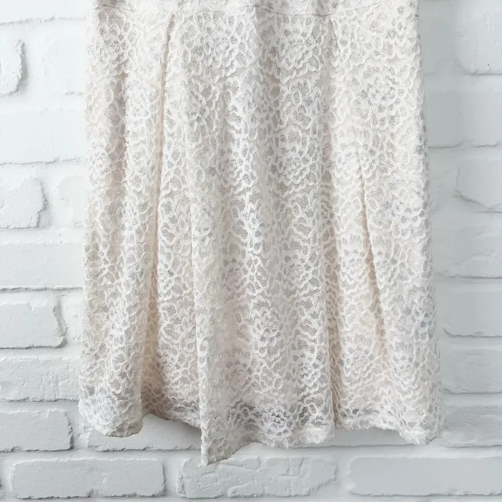 Abercrombie Kids 13/14 Ivory Metallic Lace Fit & Flare Dress Lined Keyhole Back